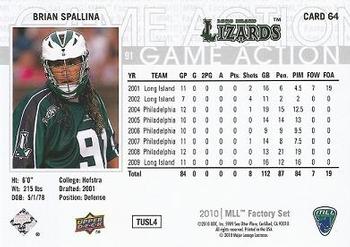 2010 Upper Deck Major League Lacrosse #64 Brian Spallina Back